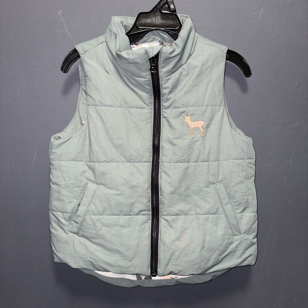 Velvet Falon Puffer Vest Toddler 4T Sage Green Zip Up Deer